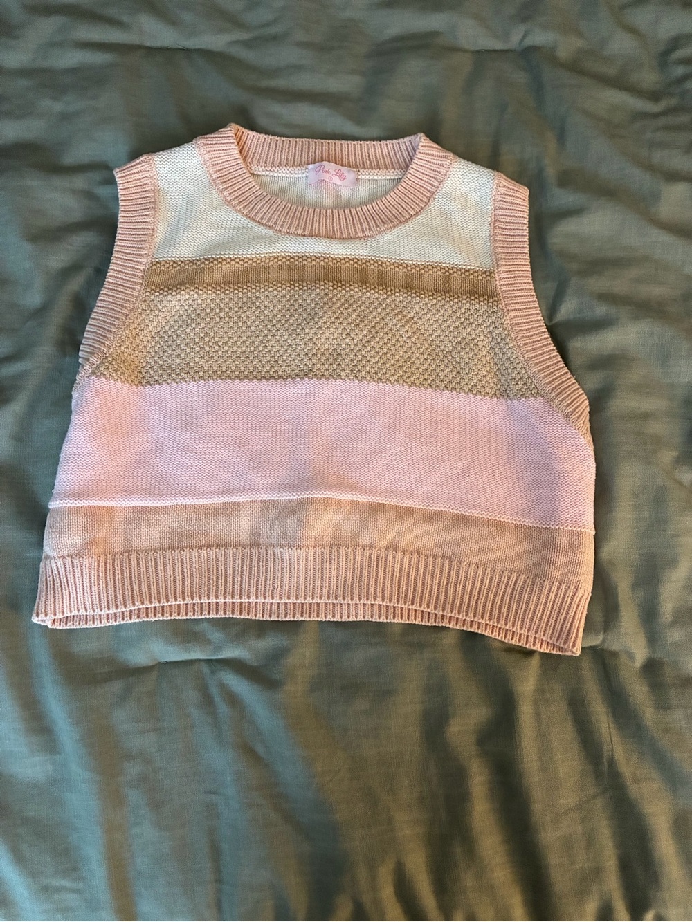Sleeveless Pink and Cream Colorblock Knit Cropped Sweater